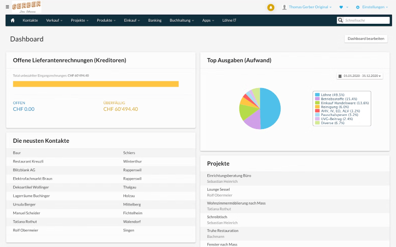 Screenshot von der bexio Applikation
